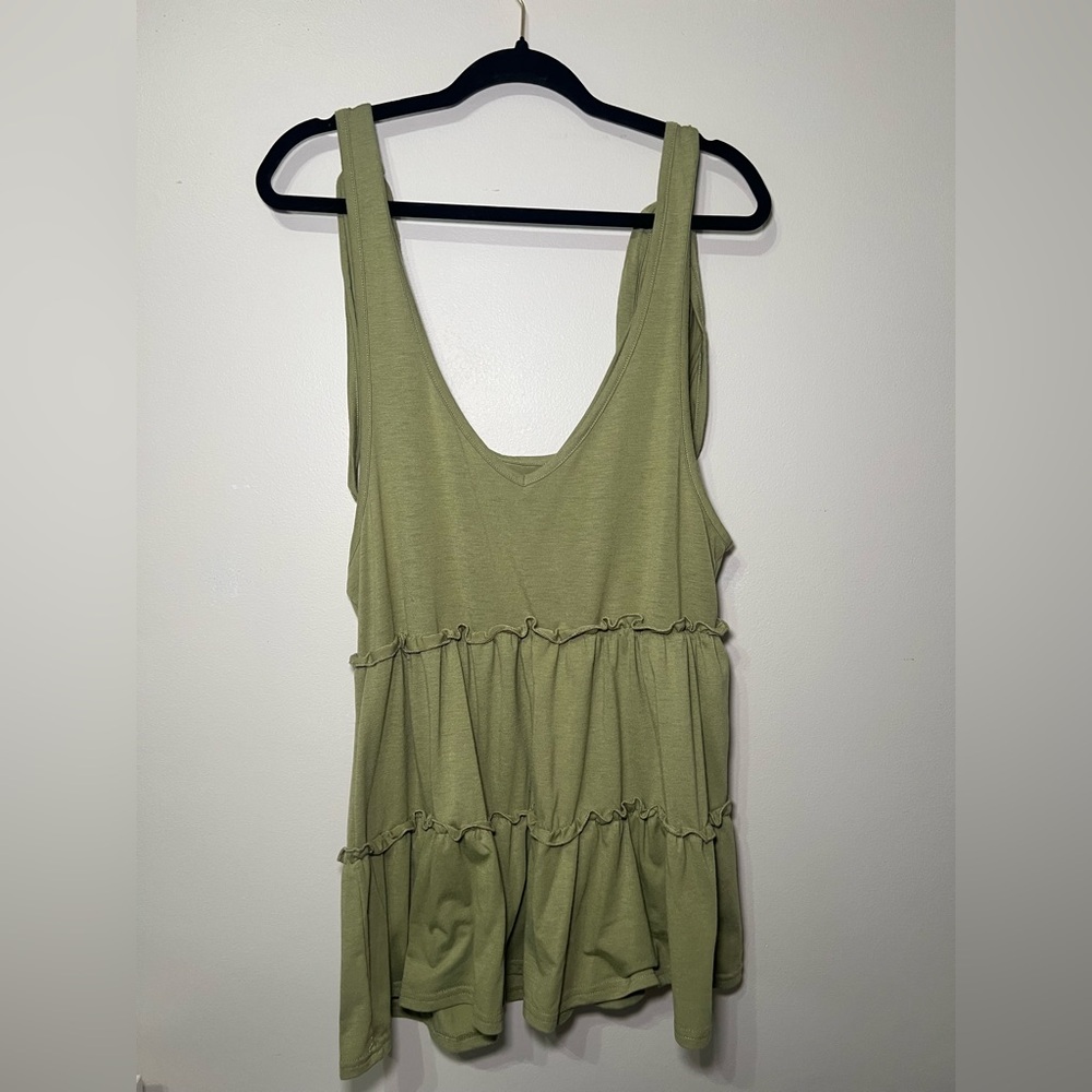 Olive Green Sleeveless Ruffle Top